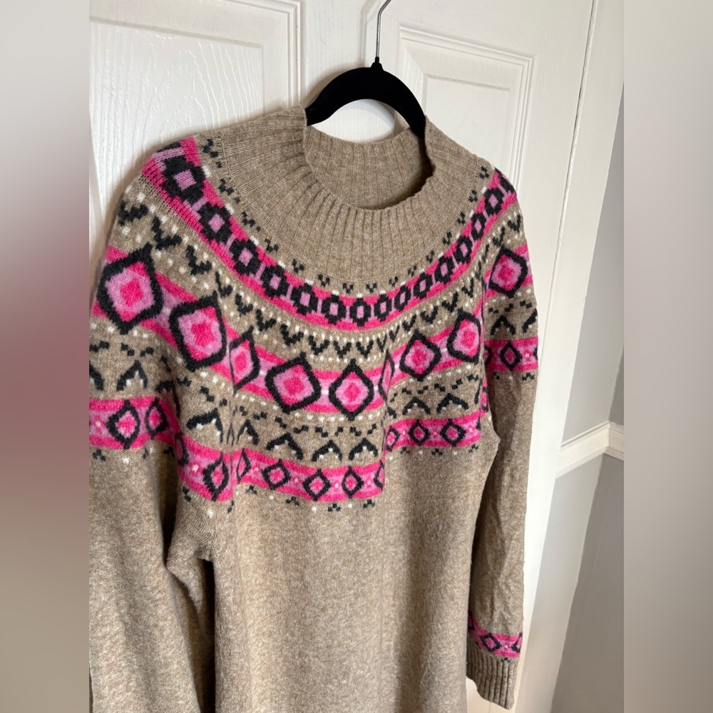 LOFT Tan Fair Isle Sweater Dress – Size XL – Cozy Winter Style - Picture 3 of 10